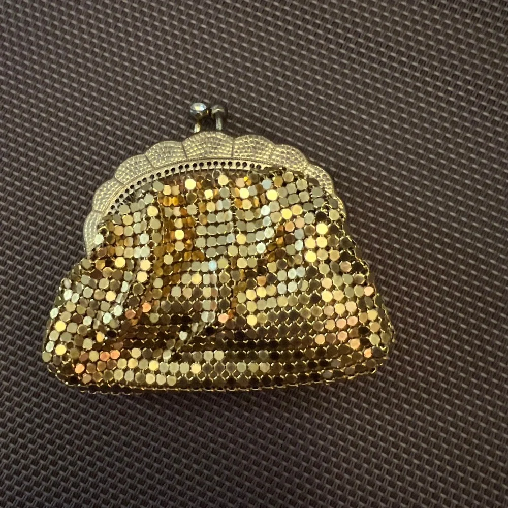 Vintage Lorelle Bags Gold Metal Mesh Coin Purse Rhinestone Clasp West Germany